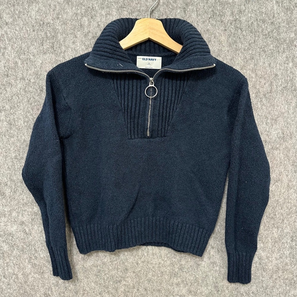 Old Navy Womens XS Petite Blue Quarter Zip Sweater Ribbed Collar